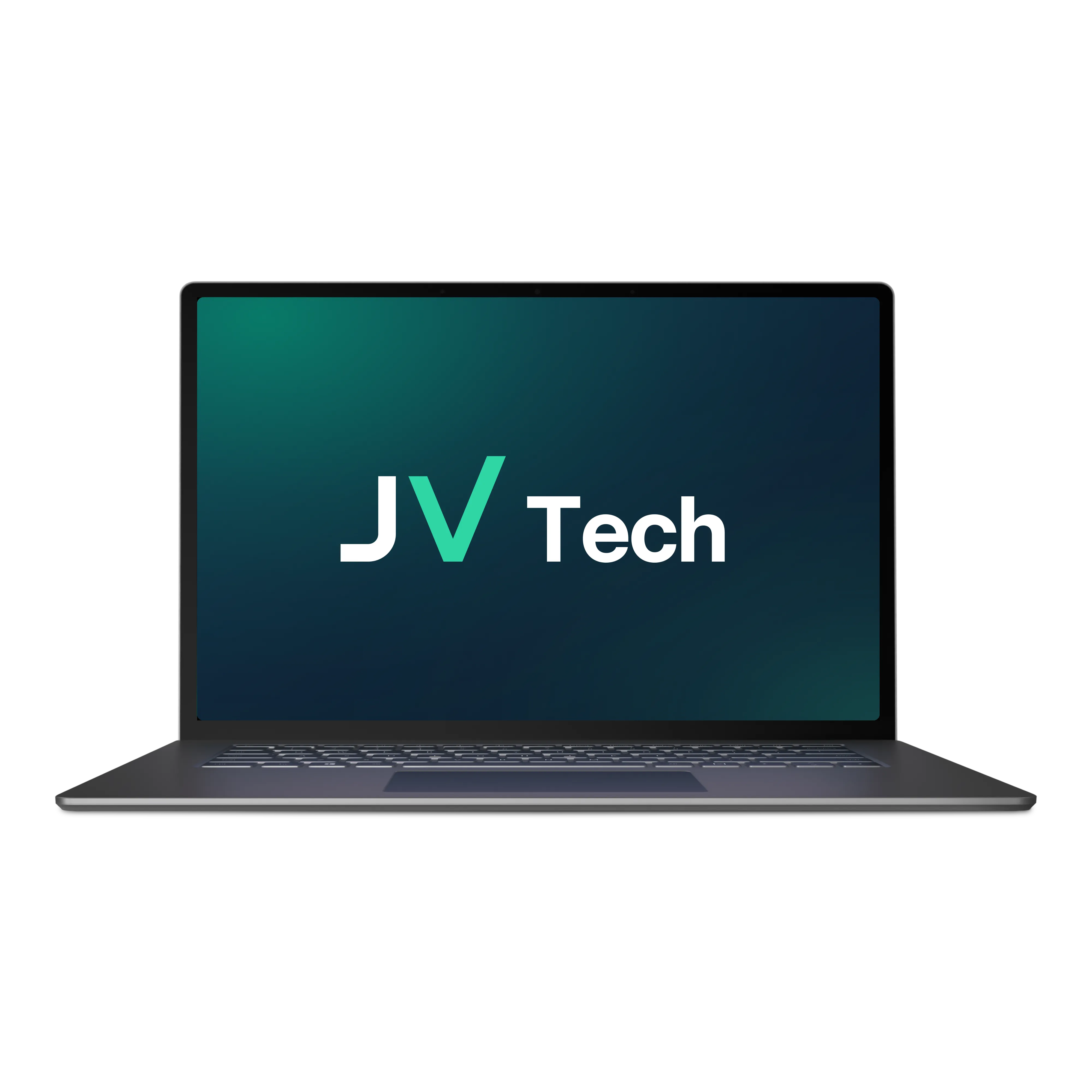 Notebook exibindo o logotipo da JV Tech